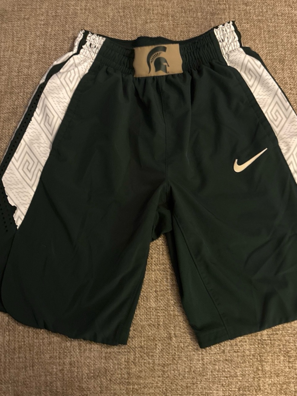 Nike Dark Green Athletic Shorts with White Side Panels